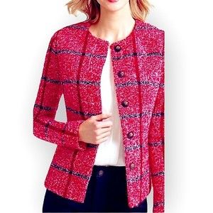 Talbots red black white plaid Long sleeve wool jacket 4p button down coat